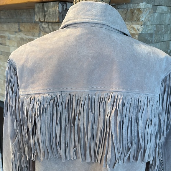 BlankNYC peony fringe 100% leather suede jacket shirt coat button down 2 pockets - Picture 13 of 16